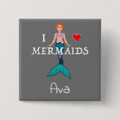 I Liebe Mermaids Design - Square Magnet Button (Vorderseite)