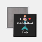 I Liebe Mermaids Design - Square Magnet Button (Vorderseite/Rückseite)