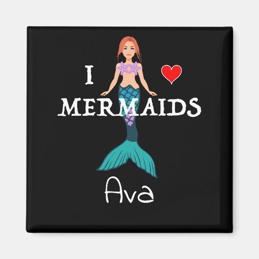 I Liebe Mermaids Design - Square Magnet Button (Vorne)