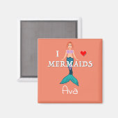 I Liebe Mermaids Design - Square Magnet Button (Vorderseite/Rückseite)
