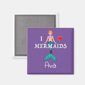I Liebe Mermaids Design - Square Magnet Button (Vorderseite/Rückseite)