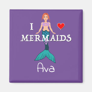 I Liebe Mermaids Design - Square Magnet Button