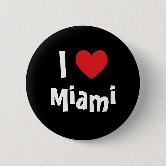 I Liebe Miami Red Heart White auf Black Button (Vorderseite)