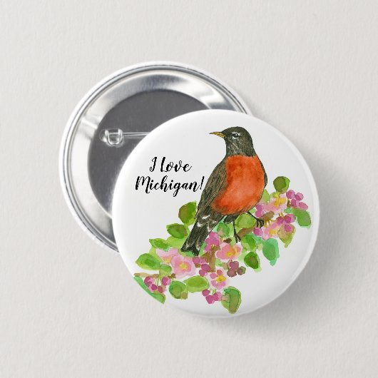 I Liebe Michigan American Robin Button (Vorne & Hinten)