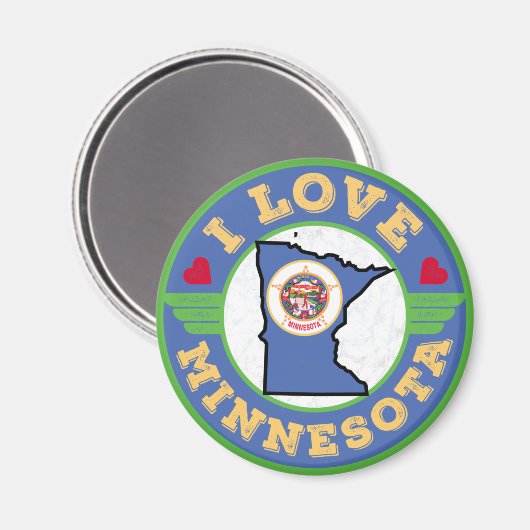 I Liebe Minnesota Staat Karte und Flagge Magnet (Vorderseite/Rückseite)