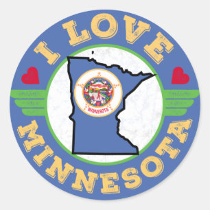 I Liebe Minnesota Staat Karte und Flagge Runder Aufkleber