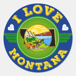 I Liebe Montana Staatsflagge und Karte Runder Aufkleber