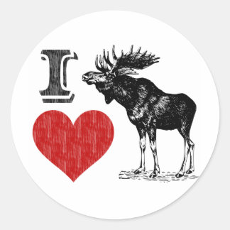I Liebe Moose Runder Aufkleber