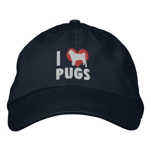 I Liebe Mops bestickt (dunkel) Bestickte Kappe (Vorderseite)