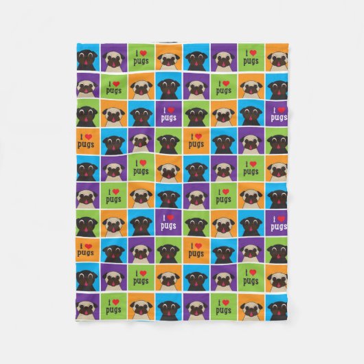 I Liebe-Mops-Fleecethrow-Decke Fleecedecke (Vorderseite)