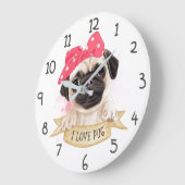 I LIEBE MOPS GROßE WANDUHR (Winkel)