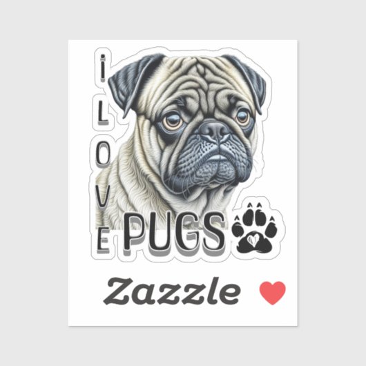 I LIEBE MOPS | Niedliche Hundebesitzer Aufkleber (Blatt)