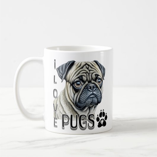 I LIEBE MOPS | Niedliche Hundebesitzer Kaffeetasse (Links)