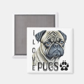 I LIEBE MOPS | Niedliche Hundebesitzer Magnet (Vorderseite/Rückseite)