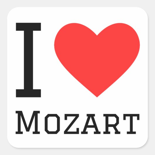 I Liebe Mozart Quadratischer Aufkleber (Vorderseite)