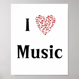I Liebe Music Red Heart of Musiknotens Poster