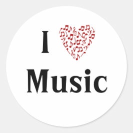 I Liebe Music Red Heart of Musiknotens Runder Aufkleber