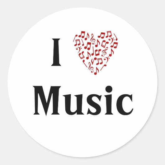 I Liebe Music Red Heart of Musiknotens Runder Aufkleber (Vorderseite)