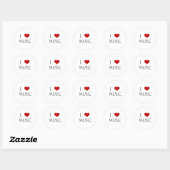 I Liebe Music Runder Aufkleber (Blatt)