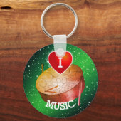 I Liebe Music with Heart and Pan | Grüner Hintergr Schlüsselanhänger (Vorderseite)
