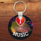 I Liebe Music with Heart and Pan | Schwarzer Hinte Schlüsselanhänger (Vorderseite)