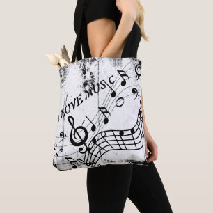 I Liebe Musikalische Noten Kunst Grunge Vintag Tasche