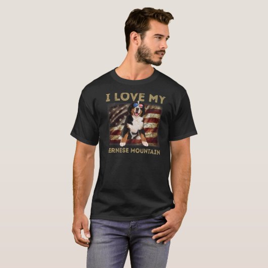 I Liebe My Berner Vater Mama American Flag W T-Shirt (Vorne ganz)