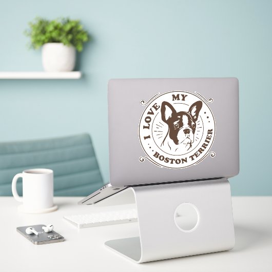I Liebe My Boston Terrier Vinyl Aufkleber (Laptop auf Schreibtisch)