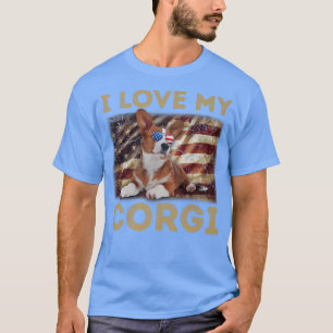 I Liebe My Corgi Vater Mama American Flag Corgi Do T-Shirt