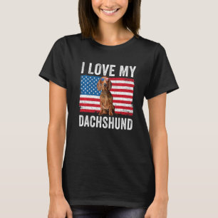 I Liebe My Dackel Vater Mama American Flag Weiner  T-Shirt