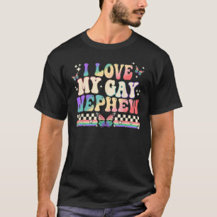 I Liebe My Gay Nephew Groovy LGBT Lesbian Rainbow  T-Shirt