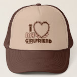 I Liebe My Girlfriend Custom Trucker Hat Truckerkappe<br><div class="desc">niedlicher und blubbly Schriftart,  der "I Liebe My GIRLFRIEND" mit einem großen Herz sagt,  mit dem Sie Ihr Bild in die Farbe braun und hellrosa einfügen können</div>