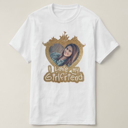 I Liebe My Girlfriend Foto Golden Herzrahmen T-Shirt (Design vorne)