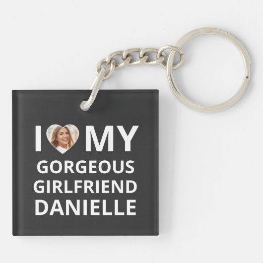 I Liebe My Girlfriend Foto Heart Funny Boyfriend K Schlüsselanhänger (Rückseite)
