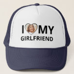 I Liebe My Girlfriend Foto Herz Funny Boyfriend Truckerkappe<br><div class="desc">Ein lustiges Geschenk für Ihren Freund - fügen Sie Ihr Foto zu diesem "Ich Liebe meine Freundin" Hut. Macht ein großartiges Geschenk für Ihren Freund zum Jubiläum oder Valentinstag.</div>