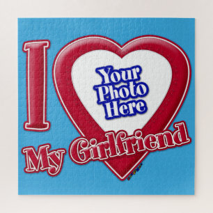 I Liebe My Girlfriend Foto Red Heart Aquamarin Puzzle
