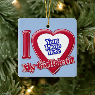 I Liebe My Girlfriend Foto Red Heart Baby Blue Keramikornament