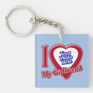 I Liebe My Girlfriend Foto Red Heart Baby Blue Schlüsselanhänger