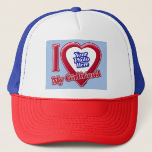 I Liebe My Girlfriend Foto Red Heart Baby Blue Truckerkappe