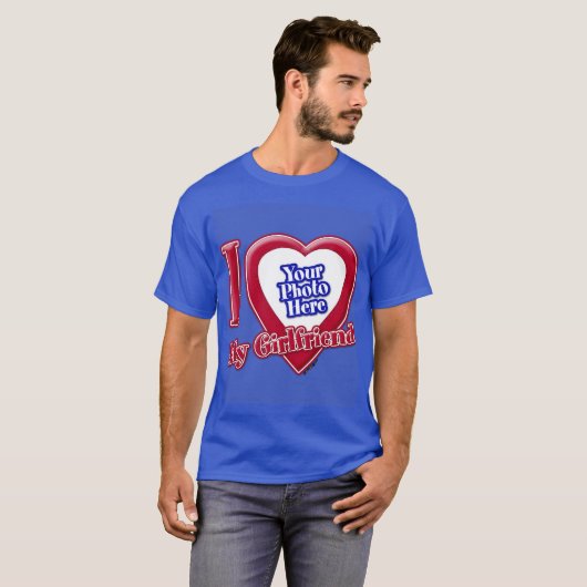 I Liebe My Girlfriend Foto Red Heart D R Blue T-Shirt (Vorne ganz)