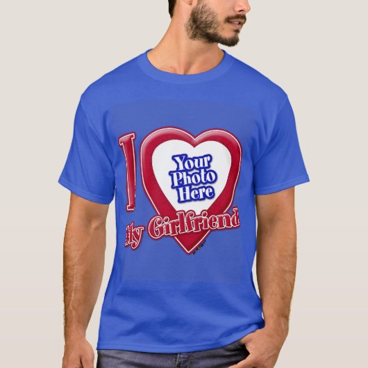 I Liebe My Girlfriend Foto Red Heart D R Blue T-Shirt (Vorderseite)