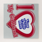 I Liebe My Girlfriend Foto Red Heart Grau Puzzle (Horizontal)