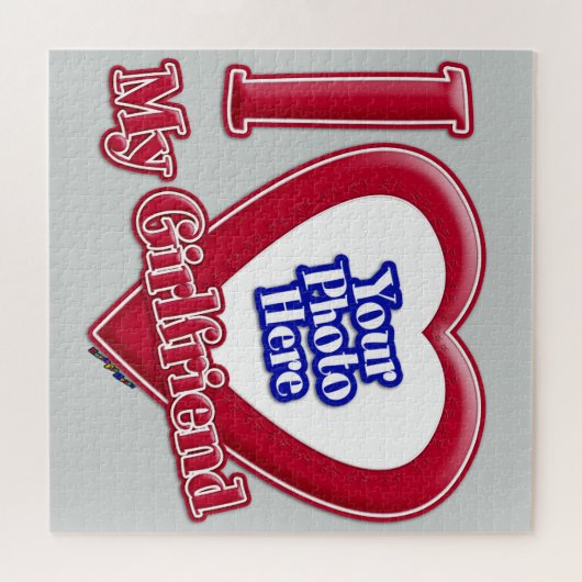 I Liebe My Girlfriend Foto Red Heart Grau Puzzle (Horizontal)