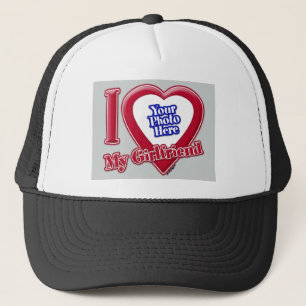 I Liebe My Girlfriend Foto Red Heart Gray Trucker Truckerkappe