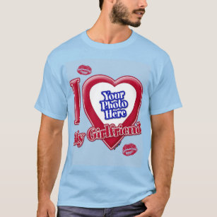 I Liebe My Girlfriend Foto Red Heart Kiss Light Bl T-Shirt