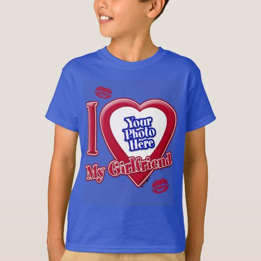 I Liebe My Girlfriend Foto Red Heart Lips D R Blue T-Shirt (Vorderseite)