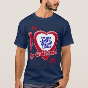 I Liebe My Girlfriend Foto Red Heart Lips Navy Blu T-Shirt