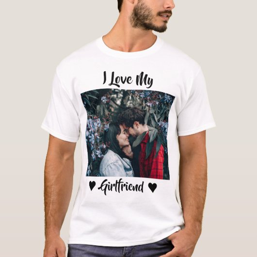 I Liebe My Girlfriend Heart Personalisiert Foto T- T-Shirt (Vorderseite)
