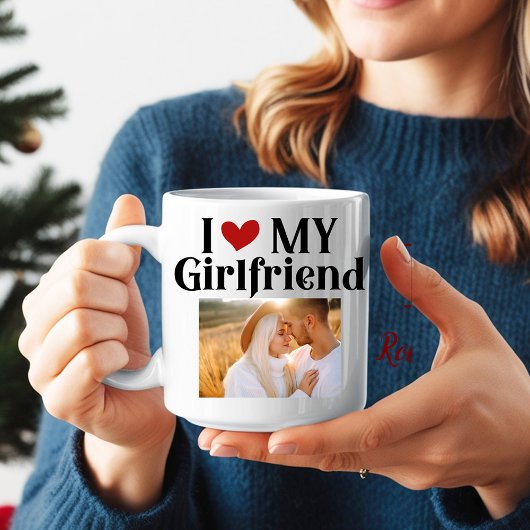 I Liebe My Girlfriend Monogram Initial Name Foto Zweifarbige Tasse