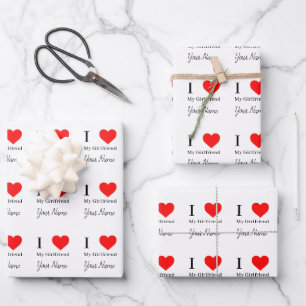 I Liebe My Girlfriend & Red Heart Personalisiert Geschenkpapier Set